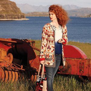 Anthropologie Chunky Neo Fairisle Cardigan Sweater, Wooden Toggle Buttons